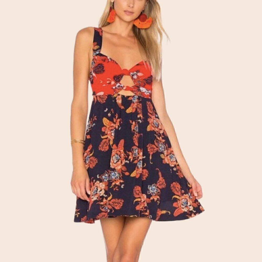 Free People Baby It's You Navy Blue Print Mini Dress